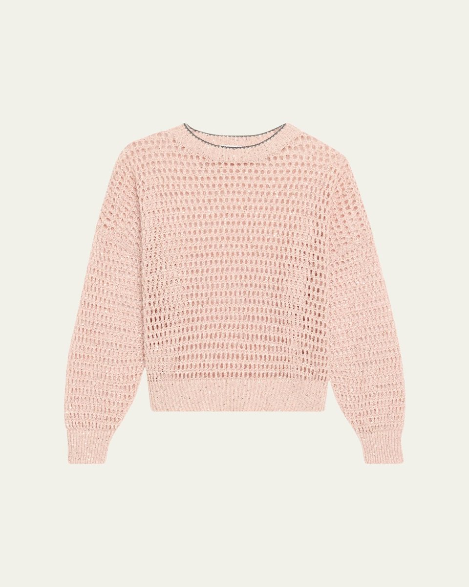 Linen Paillette Open Knit Crewneck Sweat